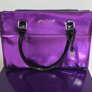 Younique Metallic Purple Tote Bag with Black Handles